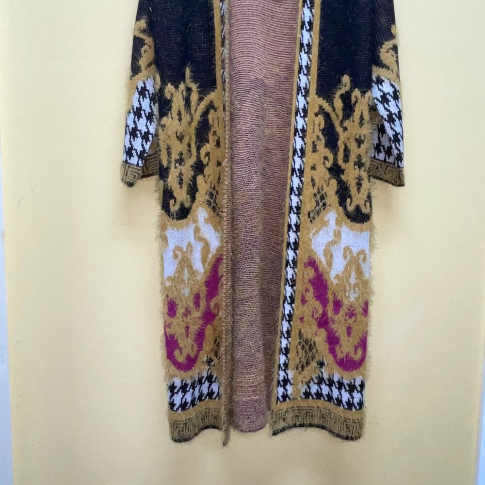 NWT Small Max Sport LA Boho B&W/Gold/Pink Long Sweater Duster with front pockets - Picture 13 of 15